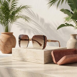 Damsolglasögon med fyrkantig båge och UV400-bågar, moderiktiga bilglasögon Brown Frame