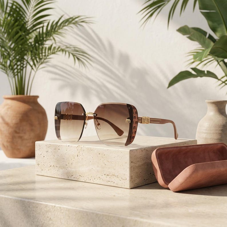 Damsolglasögon med fyrkantig båge och UV400-bågar, moderiktiga bilglasögon Brown Frame