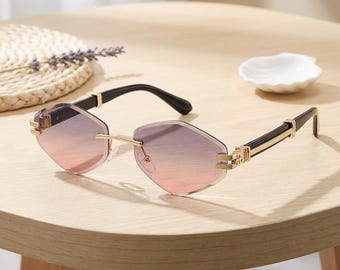 Y2K Ramlösa Solglasögon Geometriska UV400 Guldbågar Trendiga Modesolglasögon