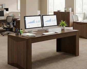 Double Desk for Two People, Home Office Wooden Computer Writing Desk, Shared Workstation Table
