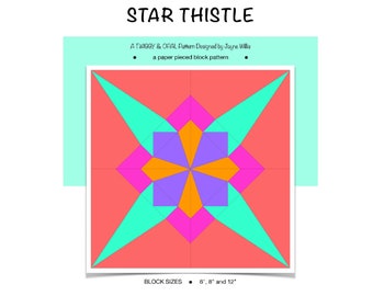 PDF Star Thistle Pattern, PDF Download, Paper Pieced Quilt Block PDF