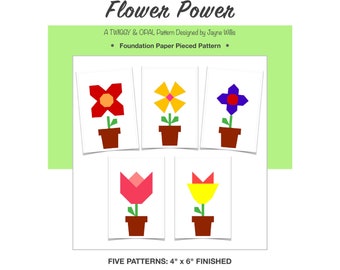 Flower Power PDF, PDF-basisbloemblok van papier, bloemenpatroon, FPP-bloemenquilt, digitale download