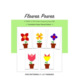 Flower Power PDF, PDF foundation paper-pieced flower block, Flower Pattern, FPP Flower Quilt, Digital Download