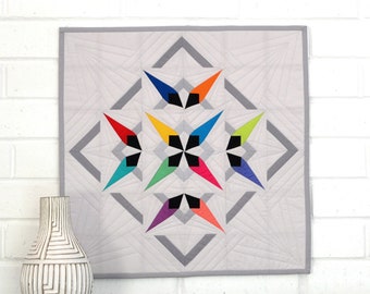 Star Wall Hanging, Modern Wall Decor, Quilted Wall Hanging, Rainbow Quilt, Textile Art, Geometric Quilt