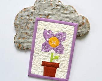 Flower Power Quilt, Mini Quilt, Flower Quilt, Fabric Coaster, Mug Rug