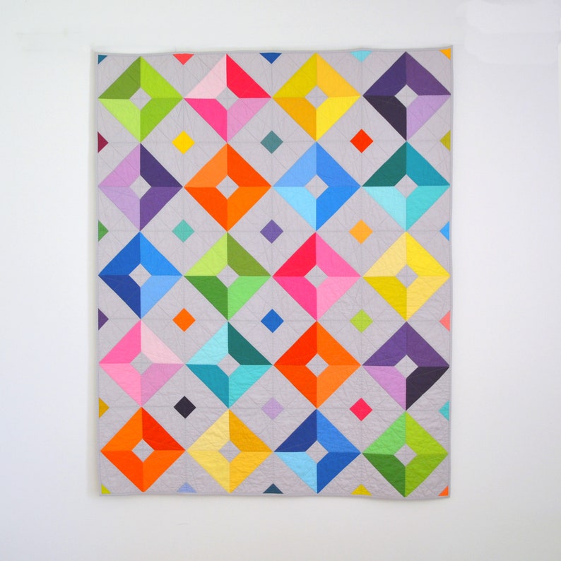 Modern Geometric Quilt, Graphic Rainbow Quilt, Modern Lap Quilt, Rainbow Quilt, Graphic Lap Quilt image 1
