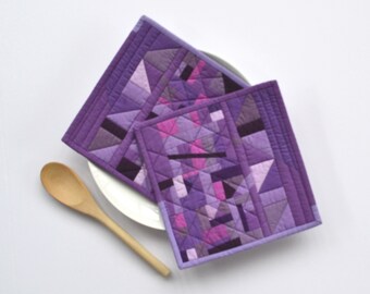 Purple Potholders, Modern Pot Holders, Abstract Pot Holders, Hostess Gift, Modern Hot Pads