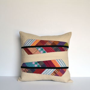 Modern Pillow Cover, Quilted Pillow Cover, Modern Pillow, Feathers, 16 x 16, Stripe Throw Pillow image 1