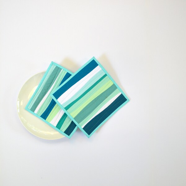 Aqua Pot Holders, Pot Holders, Modern Kitchen Decor, Teal, Aqua, Green