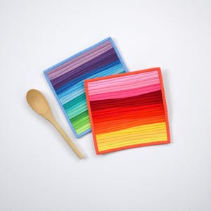 Rainbow Pot Holders, Quilted Pot Holders, Pot Holders, Modern Kitchen Decor