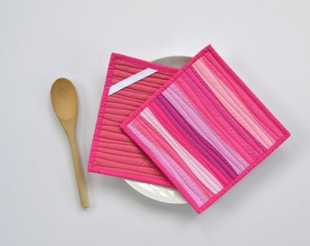 Quilted Pot Holders, Pink Pot Holders, Modern Kitchen Decor, Pink, Pot Holders, Pink Hot Pads