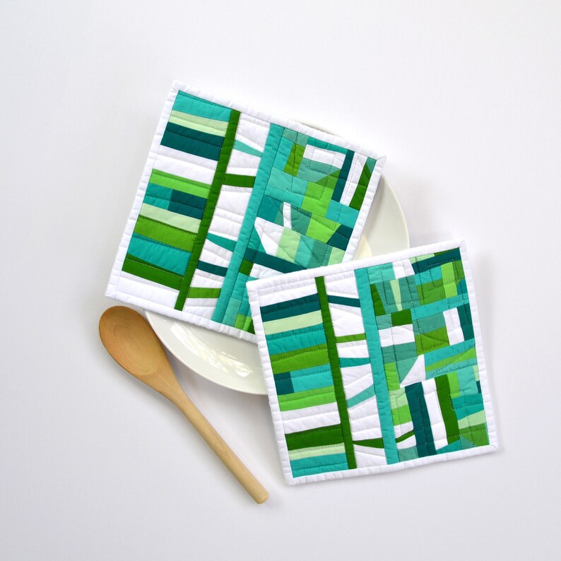 Aqua Pot Holders, Pot Holders, Modern Kitchen Decor, Teal, Aqua, Green image 4