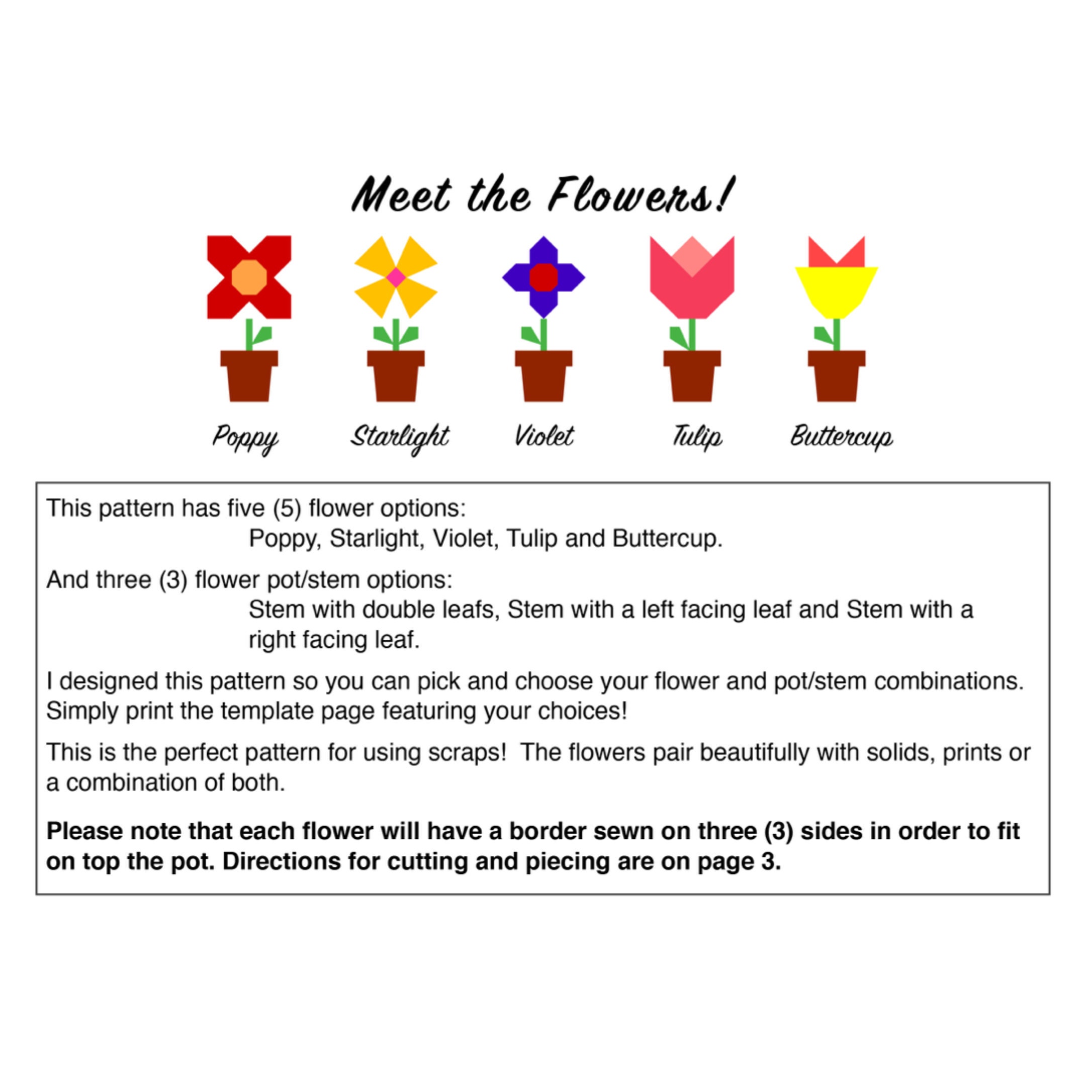 Flower Power PDF, PDF Foundation Paper-pieced Flower Block, Flower Pattern,  FPP Flower Quilt, Digital Download - Etsy, image size:2160x2161