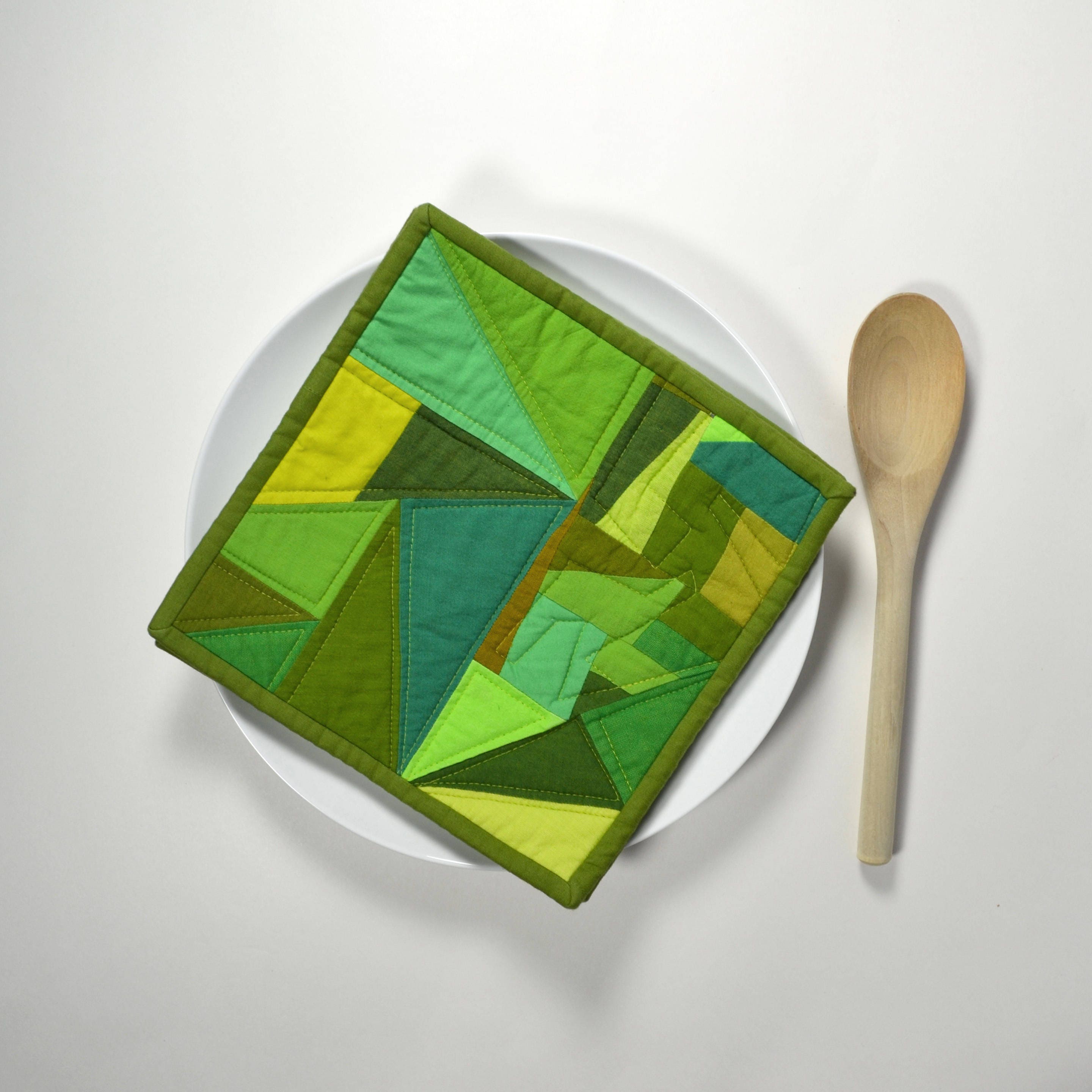 Green Quilted Pot Holders Green Pot Holders Modern Kitchen Etsy