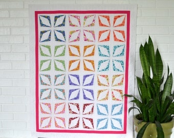 Scrappy Baby Quilt, Geometric Quilt, Diamond Quilt, Modern Baby Quilt