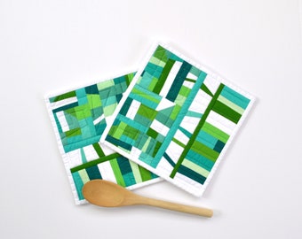 Aqua Pot Holders, Pot Holders, Modern Kitchen Decor, Teal, Aqua, Green