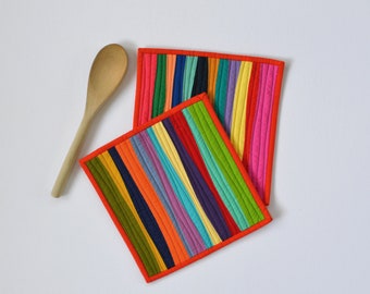 Rainbow Pot Holders, Quilted Pot Holders, Pot Holders, Modern Kitchen Decor, Modern Pot Holders