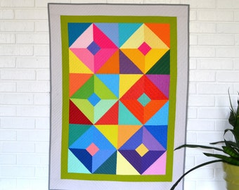 Modern Baby Quilt, Geometric Baby Quilt, Baby Quilt, Quilted Wall Hanging, Rainbow Baby Quilt
