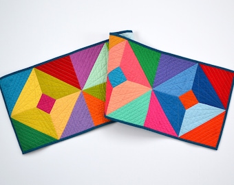 Geometric Table Runner, Rainbow Quilt, Modern Table Decor, Table Linens