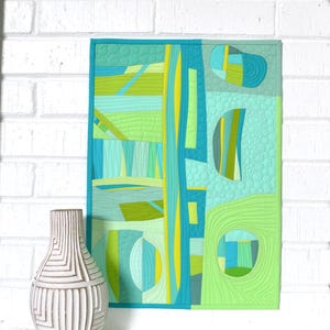 Modern Wall Hanging, Aqua Wall Hanging, Quilted Wall Hanging, Graphic Quilt, Geometric Quilt