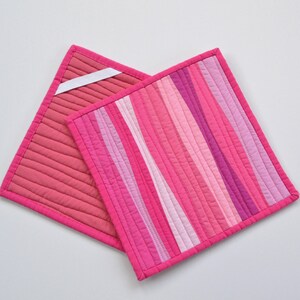 Quilted Pot Holders, Pink Pot Holders, Modern Kitchen Decor, Pink, Pot Holders, Pink Hot Pads image 3