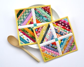 Geometric Pot Holders, Modern Kitchen Decor, Quilted Pot Holders, Rainbow, Hostess Gift, Kitchen Accessories