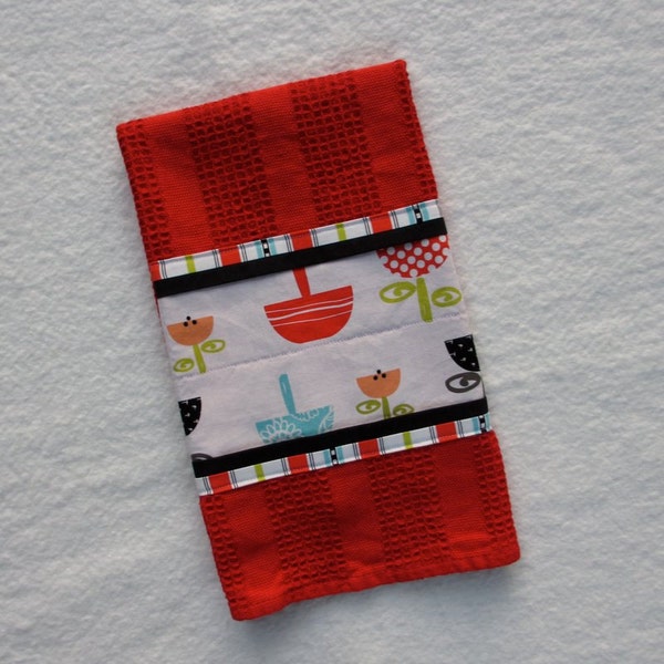 Red Kitchen Towel, Funky Kitchen, Waffle Weave Dish Towel,