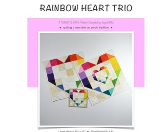 Quilt Pattern, Rainbow Heart Trio, Rainbow Heart Quilt Pattern, Quilt Blocks, PDF Quilt Pattern, Digital Download PDF