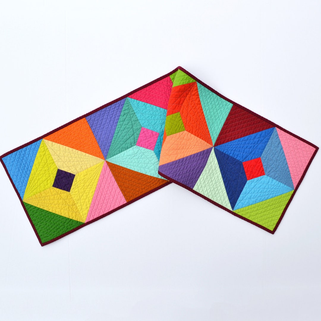 Geometric Table Runner Rainbow Quilt Modern Table Decor Etsy
