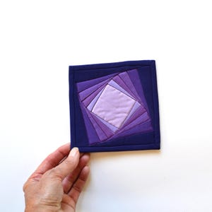 Twisted Mini Quilt, Ombre Quilt, Mini Mini Quilt, Mini Log Cabin Quilt, Geometric Quilt, Purple