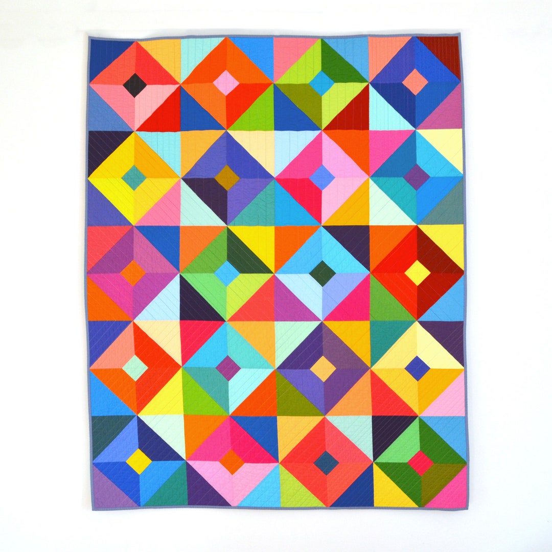 Modern Geometric Quilt Graphic Rainbow Quilt Modern Lap Etsy