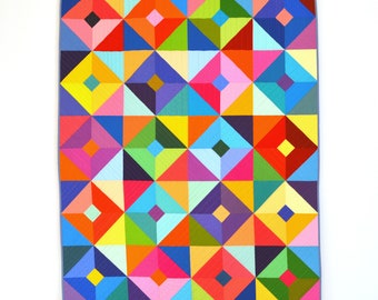Modern Geometric Quilt, Graphic Rainbow Quilt, Modern Lap Quilt, Rainbow Quilt, Graphic Lap Quilt