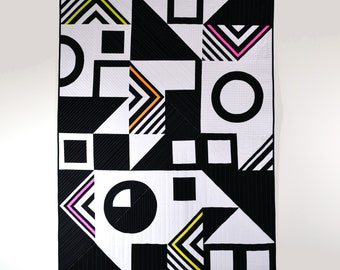 Black & White Quilt, Graphic Lap Quilt, Modern Quilt