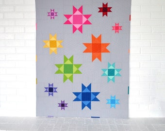 Geometric Quilt, Rainbow Baby Quilt, Modern Quilt, Modern Baby Quilt, Star Quilt