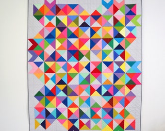 Modern Geometric Quilt, Graphic Rainbow Quilt, Modern Lap Quilt, Rainbow Quilt, Graphic Lap Quilt