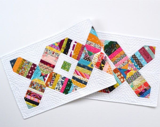 Scrappy Table Runner, Geometric Table Runner, Table Decor, Quilted ...