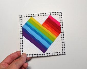 Rainbow Heart Quilt, Heart Quilt, Mini Mini Quilt, Mini Heart Quilt, Ombre Heart, Rainbow Ombre Heart