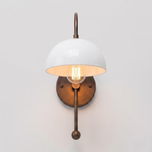 Modern White Dome Wall Sconce, Gooseneck Wall Lamp, Minimalist Art Deco Vanity Light, Handmade Bedside Reading Light, Unique Wall Lamp
