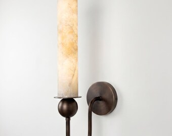 Natural Alabaster Pillar Wall Sconce, Long Alabaster & Brass Gooseneck Light, Luxury  Wall Lamp, Minimalist Alabaster Art Plug in Sconce