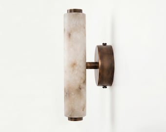 Alabaster Art Wall Sconce, Luxury Wall Lamp, Modern Minimalist Alabaster Column Lamp, Art Deco Vanity Light, Bedside Plug in Sconce