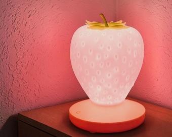 Lámpara LED con forma de fresa, sensor táctil, luz nocturna, recargable por USB, regulable, lámpara de mesita de noche, bonita decoración para el dormitorio, regalo.