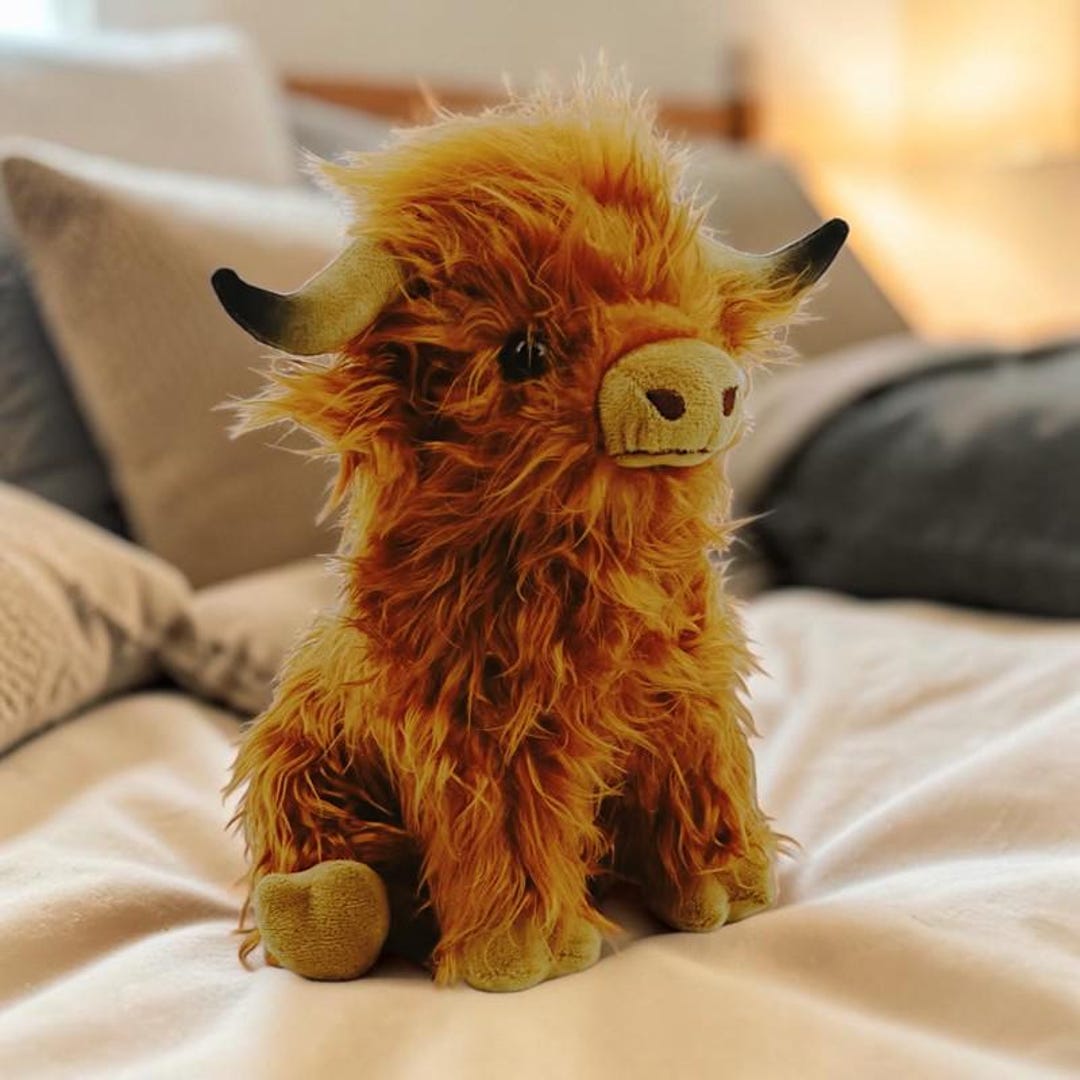 Highland Cow Plush Toy Fluffy Stuffed Animal Soft Cow Doll Cute Farm ...