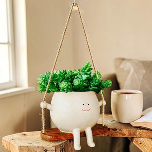 Swing Head Planter Resin Flower Pot Wall Hanging Planter Cartoon Face Plant Pot Creative Garden Decor
