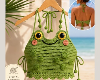Frog Halter Crop Top Crochet Pattern PDF | Digital Download XS-XL