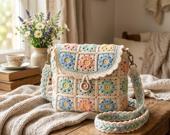 Motif de sac carré grand-mère fleur au crochet | Modèle au crochet à téléchargement numérique |