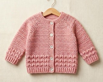 Crochet Baby Cardigan Pattern PDF | Easy Bobble Stitch Newborn Sweater Tutorial | 0-6 Months | Digital Download
