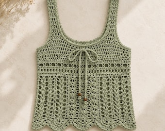 Sage Lace Tank Top Häkelanleitung PDF | Ausgebogter Kordelzug Cami | Boho Sommer Top XS-XL