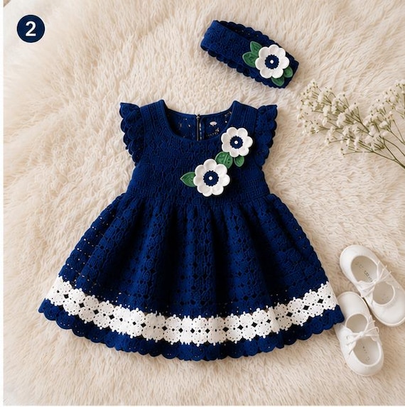 Navy Blue Crochet Baby Dress Pattern