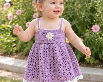 Patrón de vestido de ganchillo para bebé, vestido de verano con flores de margarita, vestido para bebés recién nacidos hasta los 18 meses, tutorial de vestido de ganchillo de verano.