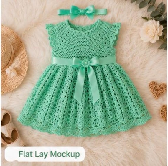mint green crochet dress Baby Pattern | Lace, Ribbon Bow, PDF Pattern USA3PLNOV